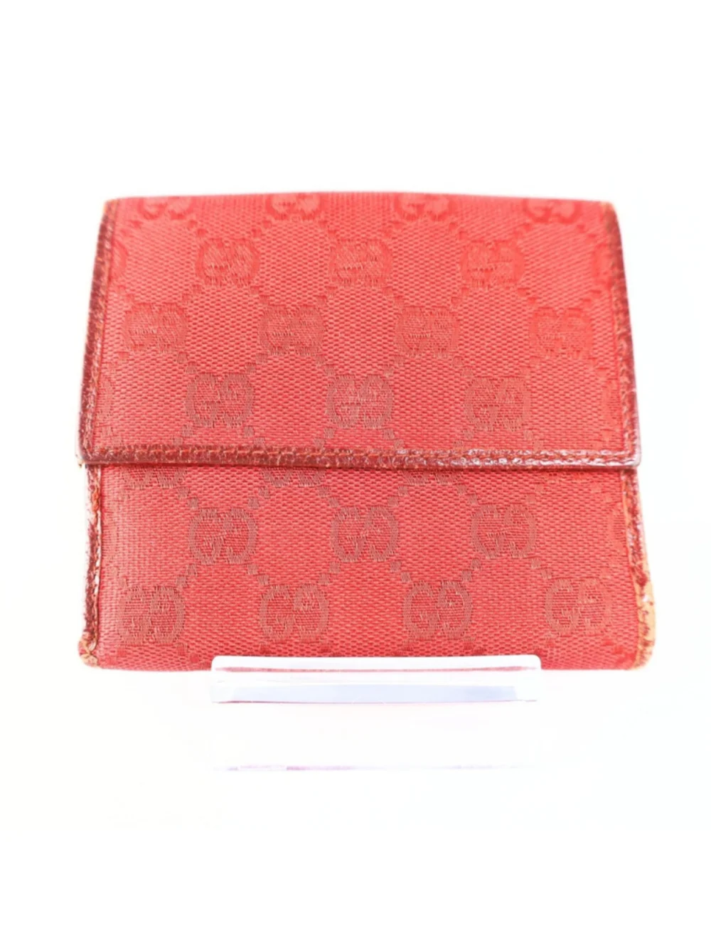 Gucci GG mono Flap Canvas/Leather Red Women Wallet Vintage - Picture 3 of 16
